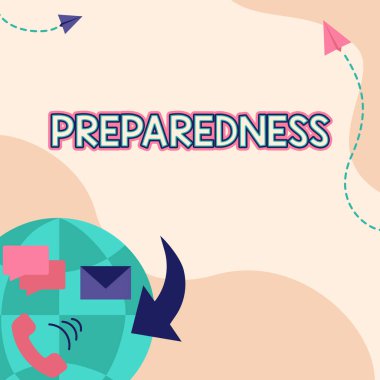 El yazısı hazırlığı işareti. Beklenmedik olaylar için hazırlanma kalitesi ya da durumu kavramı Renkli İleti S ile İnternet Ağı Çizimi.