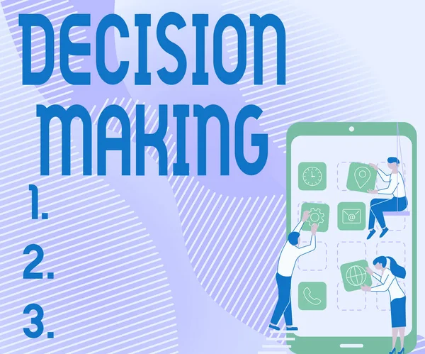 Signes manuscrits Prise de décision. Concept Internet L'acte de décider entre deux ou plusieurs possibilités Trois collègues portant S Décoration Application mobile. — Photo