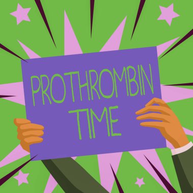 Prothrombin Zamanı gösterimi yazılıyor. İnternet Konsepti kan pıhtılaşmasını uygun şekilde oluşturabilme yeteneğinizi değerlendirir. Elinizde Yeni Fikirler Gösteren Kağıtlar Yıldızlarla çevrili.