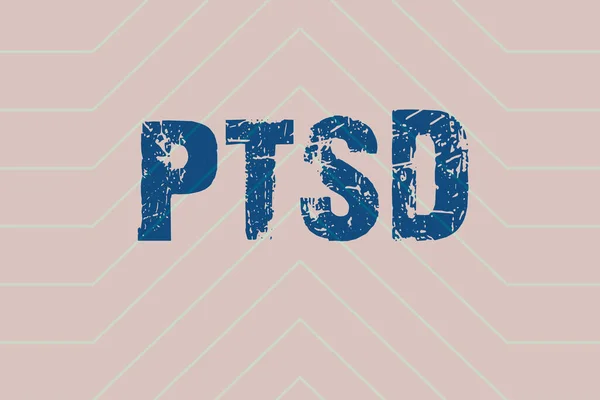 Skriv på och visa Ptsd. Business showcase Post Traumatisk stress störning Psykisk sjukdom Trauma rädsla Depression linje Illustrerade bakgrunder med olika former och färger. — Stockfoto