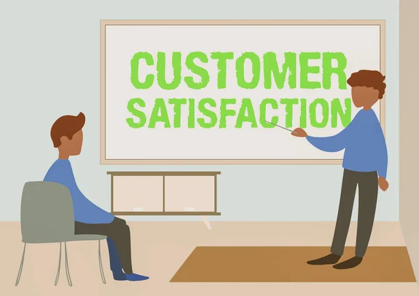 Testo che mostra l'ispirazione Customer Satisfaction. Parola per superare l'aspettativa dei consumatori Soddisfatto per i servizi Insegnante e studente disegno Avere classe privatamente all'interno di una classe. — Foto Stock