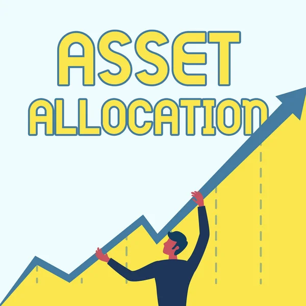 Tekst teken toont Asset Allocation. Concept betekent proportie en implementatie strategie om voordeel te behalen Man Drawing Holding Graph Arrow Toont Business Growth. — Stockfoto