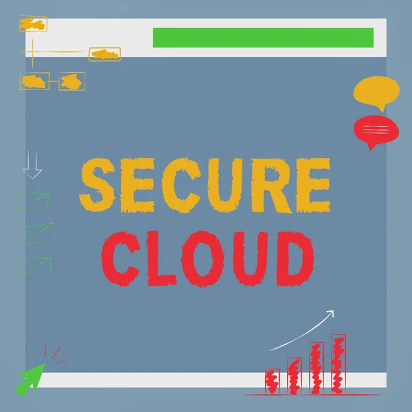 Handschriftlicher Text Secure Cloud. Schaufenster der Wirtschaft Schützen Sie die gespeicherten Informationen sicher Kontrollierte Technologie Illustration des Board Empfangs von Nachrichten und Verbesserungen bei der Suche. — Stockfoto