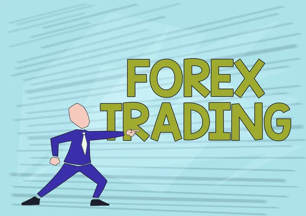 Handskrift text Forex Trading. Word Skrivet om valutaväxling mellan två eller flera länder Man In Suit Ritning Peka framåt Visar Ledarskap. — Stockfoto