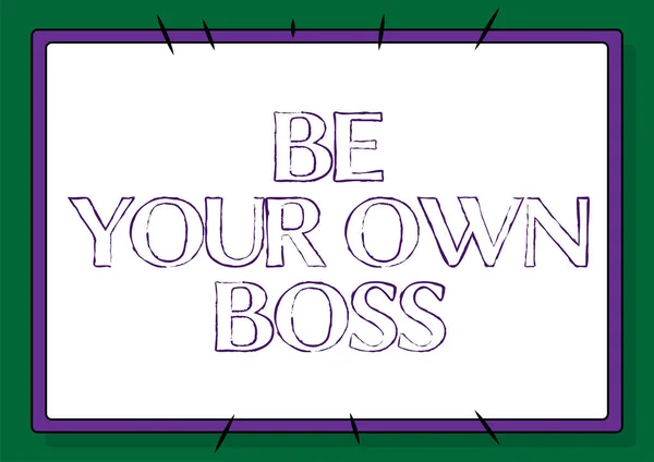 Podpis tekstowy przedstawiający Be Your Own Boss. Pomysł na biznes, aby pracować dla siebie i nie być zatrudnionym przez kogoś innego Line Illustrated tła z różnych kształtów i kolorów. — Zdjęcie stockowe