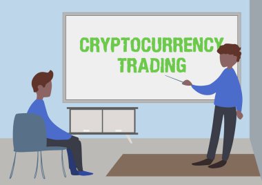 Kripto Para Ticareti işareti gösteren bir ilham kaynağı. Anlamı, pazarda şifreli para değişimi Öğretmen ve Öğrenci Çizimi Sınıfı Özel Bir Sınıfta Yapıyor.