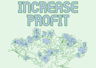 Artan Kâr 'ı gösteren bir tabela. Bir iş etkinliğinden elde edilen kavramsal fotoğraf miktarı, soyut modernize form çiçekleri ve yeşilliklerle süslenmiş boş çerçeveyi aşıyor..