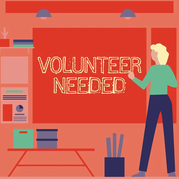 Έμπνευση που δείχνει ότι χρειάζονται εθελοντές. Επιχειρηματική βιτρίνα Εθελοντής χρειαζόταν Επιχειρηματίας Casual Μόνιμη Παρουσιάζοντας διαγράμματα και νέες θαυμάσιες ιδέες. — Φωτογραφία Αρχείου