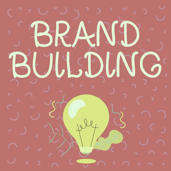 Conceptueel bijschrift Brand Building. Bedrijfsoverzicht Bewustmaking genereren Bedrijf oprichten en promoten Verlichte gloeilamp Teken Planten Shell Showing Technology Ideas. — Stockfoto