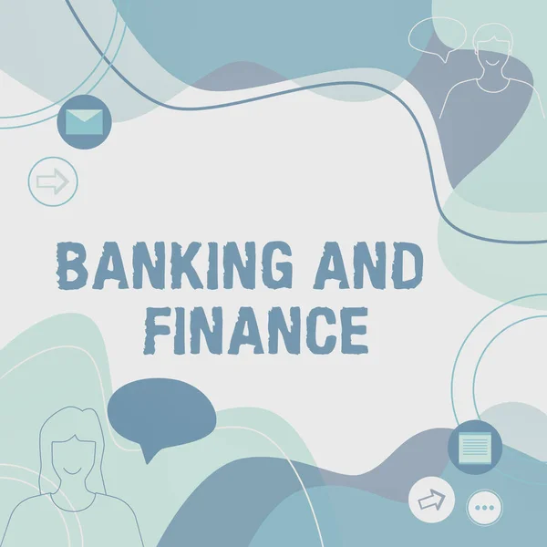 Kézírás szöveg Banki és pénzügyi. Üzleti áttekintő intézmények, amelyek a különböző pénzügyi szolgáltatások Illusztráció Pár Beszél a Chat Cloud üzenetváltás. — Stock Fotó