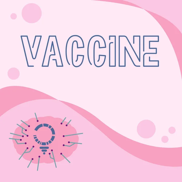 Texto manuscrito Vacuna. Enfoque empresarial Dibujo de la bombilla de la vacuna con múltiples líneas al lado del espacio vacío de escritura. —  Fotos de Stock