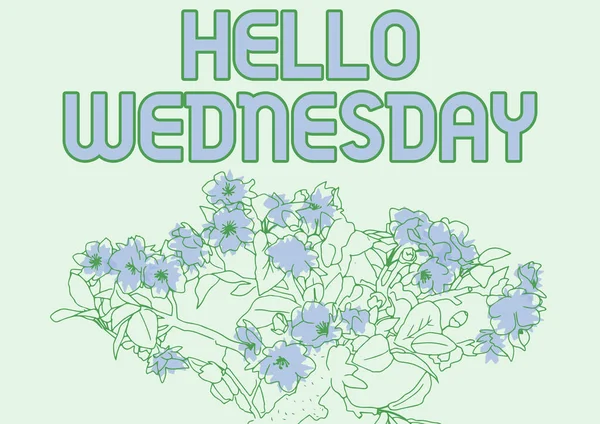 Conceptual caption Hello Wednesday. Business idea Hump day Middle of the working week of the calendar Blank Frame Decorated With Abstract Modernized Forms Flowers And Foliage. — Stock Photo, Image