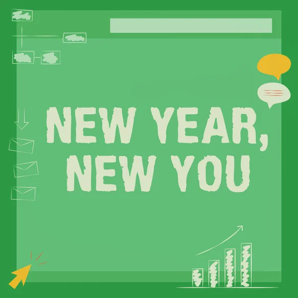 Tekst bijschrift presenteren Nieuwjaar New You. Business idee 365 dagen van mogelijkheden om uw verwachtingen te veranderen Illustratie van Board Ontvangen van berichten en het zoeken naar verbeteringen. — Stockfoto