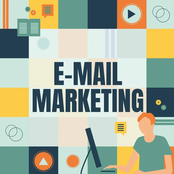 Handschrift E-mail marketing. Internet Concept Het verzenden van een commerciële boodschap aan een groep van tonen met behulp van e-mail Zakenman Innovatief denken leidende ideeën naar een stabiele toekomst. — Stockfoto