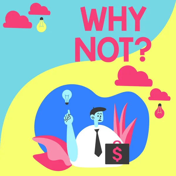 手写体：Why Notquestion 。商业理念为什么没有疑问的人坐在公园里吹汽笛，用创意灯思考新的想法. — 图库照片