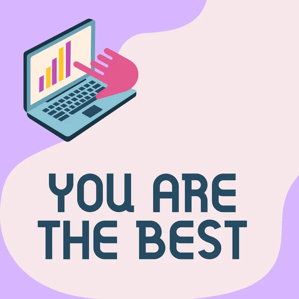 Konzeptionelle Darstellung Du bist der Beste. Geschäftskonzept Sie sind der beste Laptop-Zeichnung Zeigen Graph Wachstum Hand Zeigen Bildschirm. — Stockfoto