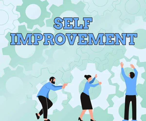 Zápis zobrazující text Self Improvement. Internet Koncepce proces tvorby si lepší nebo více znalí kolegové s kolečky Uspořádání nového workflow Dosažení týmové práce. — Stock fotografie