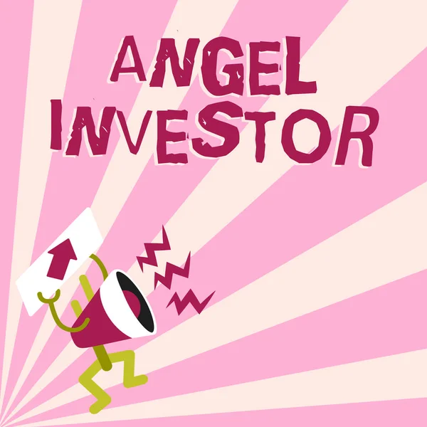 Text bildtext som presenterar Angel Investor. Word Skrivet på hög nettoförmögenhet individ som ger ekonomiskt stöd Megaphone Visa viktigt meddelande Exhibiting Detaljerad rapport — Stockfoto