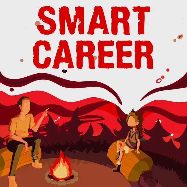 Texto mostrando inspiração Smart Career. Trabalho de conceito de negócio ou profissão que você foi treinado para Especialista nele Pai e filha sentados ao lado de Campfire Acampar no Parque — Fotografia de Stock