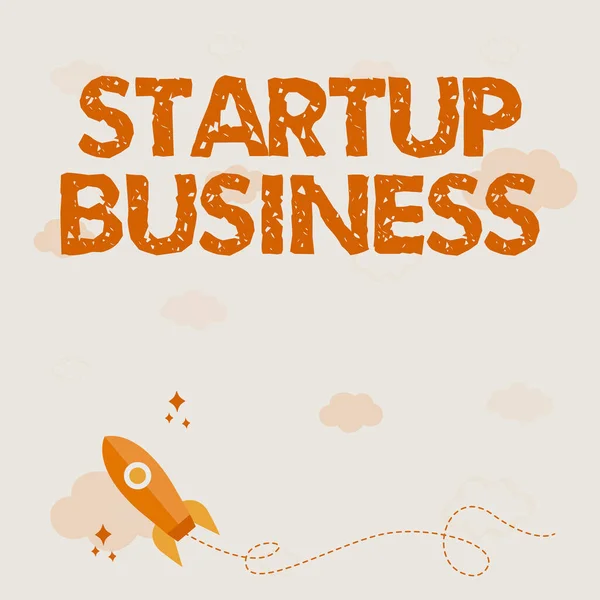 StarUp Business 'ı gösteren mesaj işareti. Yeni bir Girişim Taze Ticaret ve Roket Gemisi Fırlatma Hızla Dış Uzaya Çıkıyor. — Stok fotoğraf