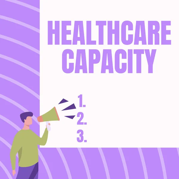 건강 관리 능력을 보여 주는 문자입니다. 적절 한 의료 서비스를 제공하는 최대 환자의 인터넷 콘셉트 최대 금액 Businessman Drawing Talking Through Megaphone Making New Announcement. — 스톡 사진