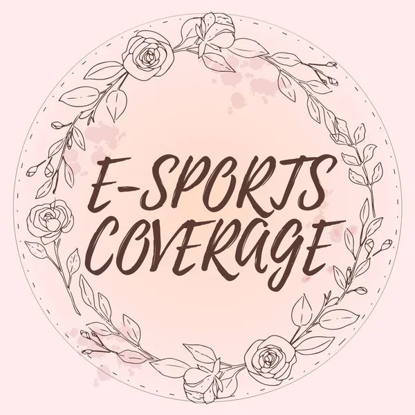 E Sports Coverage el yazısı. En son spor müsabakalarında İnternet Kavramı Raporu: Soyut Modernize Formlar Çiçekler ve Yeşilliklerle süslenmiş Boş Çerçeve Yayını. — Stok fotoğraf