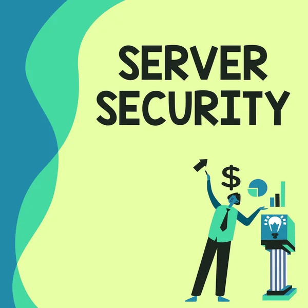 Konceptuell display Server Security. Internet Concept webbserver som garanterar säkra online-transaktioner Hantera ensam Presentera diagram och nya finansiella idéer med podium. — Stockfoto