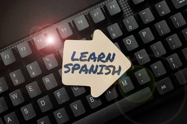 Text showing inspiration Learn Spanish. Business approach to train writing and speaking the national language of Spain Creating Social Media Comment Message, Typing Fun Questions And Answers