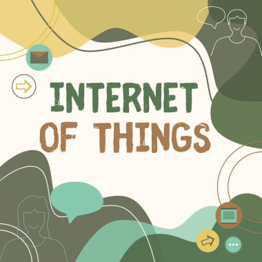 Nesnelerin İnterneti sunan metin başlığı. Sohbet Bulutu Değiştirme Mesajları Konuşan Çift Verisi Göndermek için Aygıtların İnternet 'e olan iş yaklaşım bağlantısı.