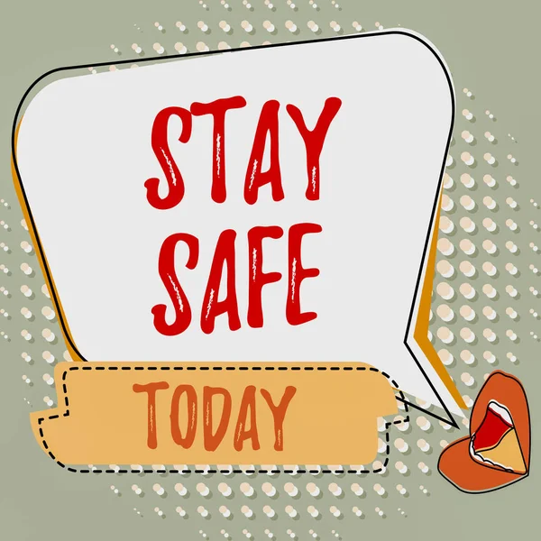 Πινακίδα που δείχνει "Μείνε ασφαλής". Επιχειρηματική ιδέα ασφαλής από την απειλή του κινδύνου, βλάβη ή μέρος για να κρατήσει τα άρθρα Χείλη Σχέδιο Κοινή χρήση θετικά σχόλια Καλές αντιδράσεις μέσω της φούσκας. — Φωτογραφία Αρχείου
