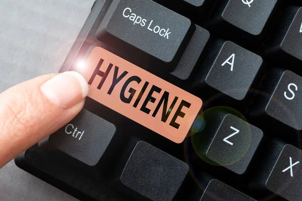 Text caption presenting Hygiene. Word Written on study of science of the establishment and maintenance of health Abstract Reasearching Old Online Articles, Creating Copies Of Previous Data — Stock Photo, Image