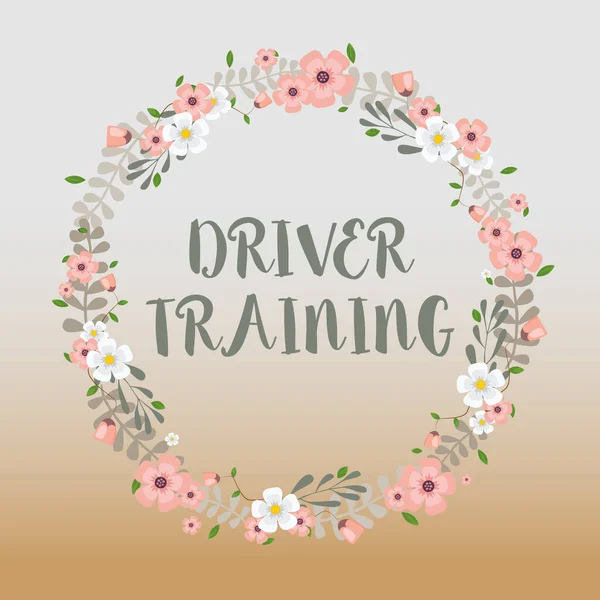 Conceptual caption Driver Training. Business approach prepares a new driver to obtain a driver s is license Blank Frame Decorated With Abstract Modernized Forms Flowers And Foliage.