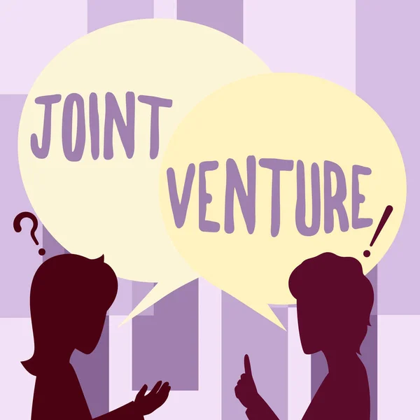 Conceptueel bijschrift Joint Venture. Internet Concept Nieuw bedrijf gevormd om exacte doelstellingen van een partnerschap te bereiken Paar tekenen met Chat Cloud praten met elkaar andere ideeën delen. — Stockfoto