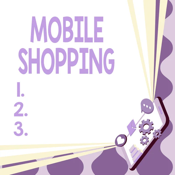 Inspiratie uithangbord Mobiel winkelen. Zakelijk idee Kopen en verkopen van goederen en diensten via mobiel Mobiel Tekenen Delen Positieve reacties En Goede Speech Bubble — Stockfoto