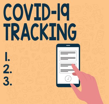 Covid 19 izleme ilhamını gösteren bir metin. Yeni Önemli İletilere Akıllı Telefon Mesajları Kullanılırken Elle Resim Çekilen Olası Kişilerin Seçici İnternet Konsepti.