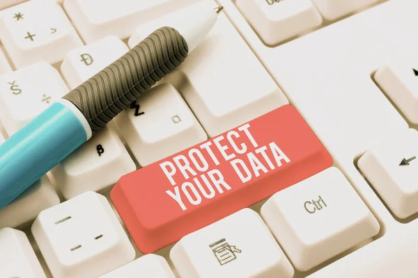 Szöveges jel, amely az Ön adatainak védelmét mutatja. Üzleti kirakat kiberbiztonság biztonságos és pajzs digitális információ elvesztése vagy csalás Gépelés Program Funkcionális leírások, Létrehozása Új E-mail cím — Stock Fotó
