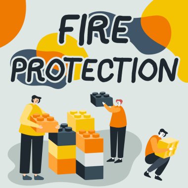 Mesaj işareti yangın korumasını gösteriyor. Yangının yıkıcı meslektaşlar haline gelmesini önlemek için alınan İnternet Kavramsal Önlemleri Gelecek Proje Temsili Küp Gösterimi.