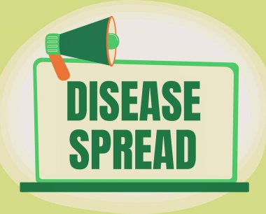 Metin Hastalığı Yayılımı gösterimi yazılıyor. Boş Monitörde Megafon İle Kişilik Kişi Resimleri ile Bir Viral Ajanın Doğrudan İnternet Aktarımı Açıklamaları.