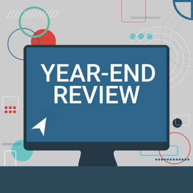 Yıl sonu Değerlendirmesini sunan metin başlığı. Boş Ekran İzleyicisinde İmleç Resimlerinin Kavramsal Fotoğraf Yılı Gözden Geçirmesi Fikirleri Arıyor.