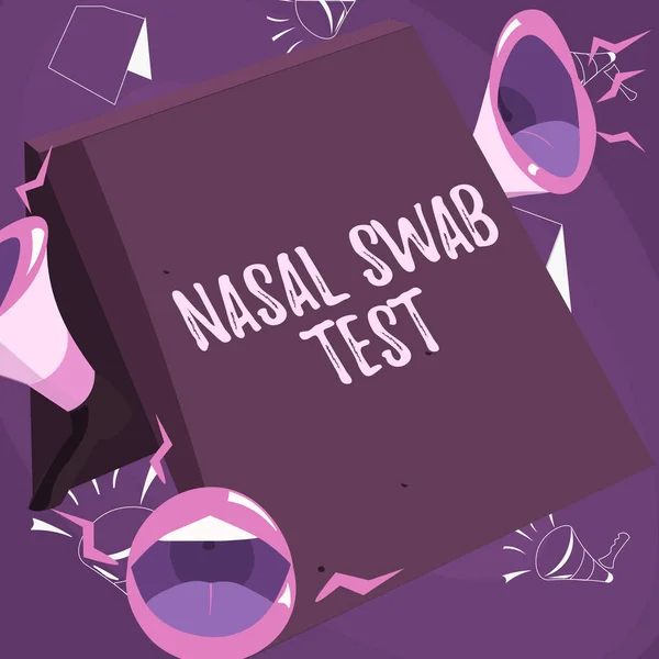 Text showing inspiration Nasal Swab Test. Business approach diagnosing an upper respiratory tract infection through nasal secretion Lips Megaphones Loudly Making New Announcement To The Public.