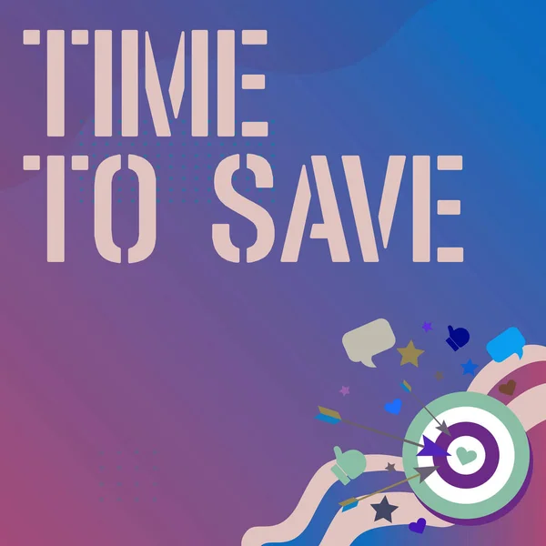 Texto de pie de foto que presenta Time To Save. Word Written on Start saving money for the future or coming plans Invierte en la presentación de mensajes que alcanzan el concepto objetivo, resumen anunciando la meta — Foto de Stock