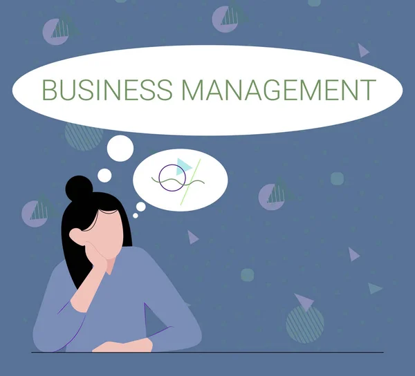 Titulek textu představující Business Management. Obchodní nápad Dohled Dohled nad koordinací obchodních operací Ilustrace Lady myšlení hluboce sám pro nové úžasné taktické nápady. — Stock fotografie