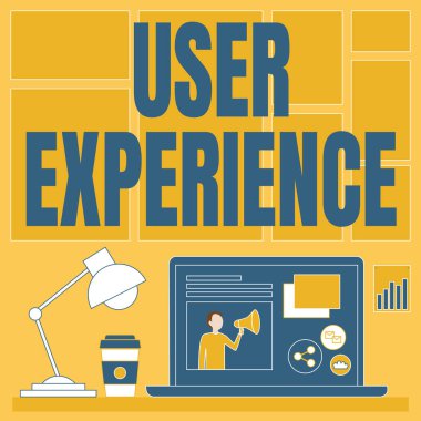 El yazısı metin kullanıcı deneyimi. İşletme yaklaşımı özelliklede çalışma sürecini gösteren masa lambası ve kahve fincanının yanında dizüstü bilgisayar kullanmanın ne kadar hoş olduğu açısından..