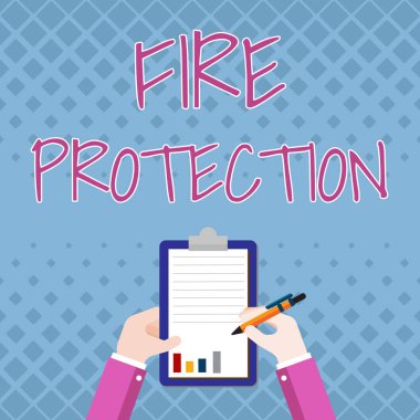 İlham, işaret Ateş Koruma 'yı gösteriyor. Yangının yıkıcı bir iş ortağı haline gelmesini önlemek için alınan ticari vitrin tedbirleri Kalemle Belgeleme Raporları.