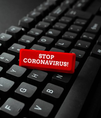 El yazısı Coronavirus 'u durdurun. COVID19 vakalarını azaltmak için mücadele eden iş fikri hastalıkları bilinçlendirme kampanyası Resim Açıklamaları ve Anahtar Kelimeler Yazma, Yeni İnternet Sitesine Girme