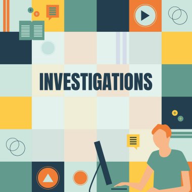 Soruşturmaları gösteren bir mesaj. İstikrarlı Geleceğe Yönelik Fikirlere Yönelik İşadamı Yenilikçi Düşünce hakkında resmi eylem veya sistematik inceleme.