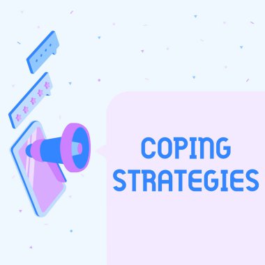 El yazısı işareti Coping Stratejileri. İş konsepti genel planı ya da bir şeyler başarmayı amaçlayan bir dizi plan Yıldırımlar Yapan Megafonlar Çiziyor.