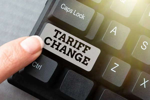 Conceptual display Tariff Change. Conceptual photo Amendment of Import Export taxes for goods and services Editing New Story Title, Typing Online Presentation Prompter Notes — Stock Photo, Image