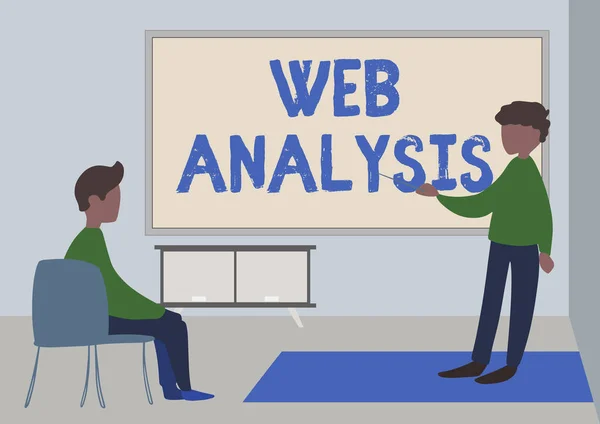 Tekenen met webanalyse. Woord voor Web Analyse Leraar en student tekenen met klasse privé in een klaslokaal. — Stockfoto