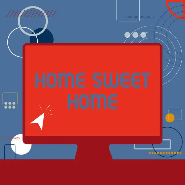 显示家庭温馨家园的文字标志。互联网概念在家庭中的应用终于舒缓了家庭时间图解在空白屏幕监视器搜索中的应用. — 图库照片